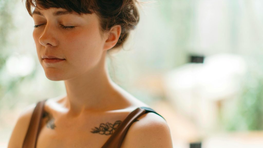 Woman calm breathing