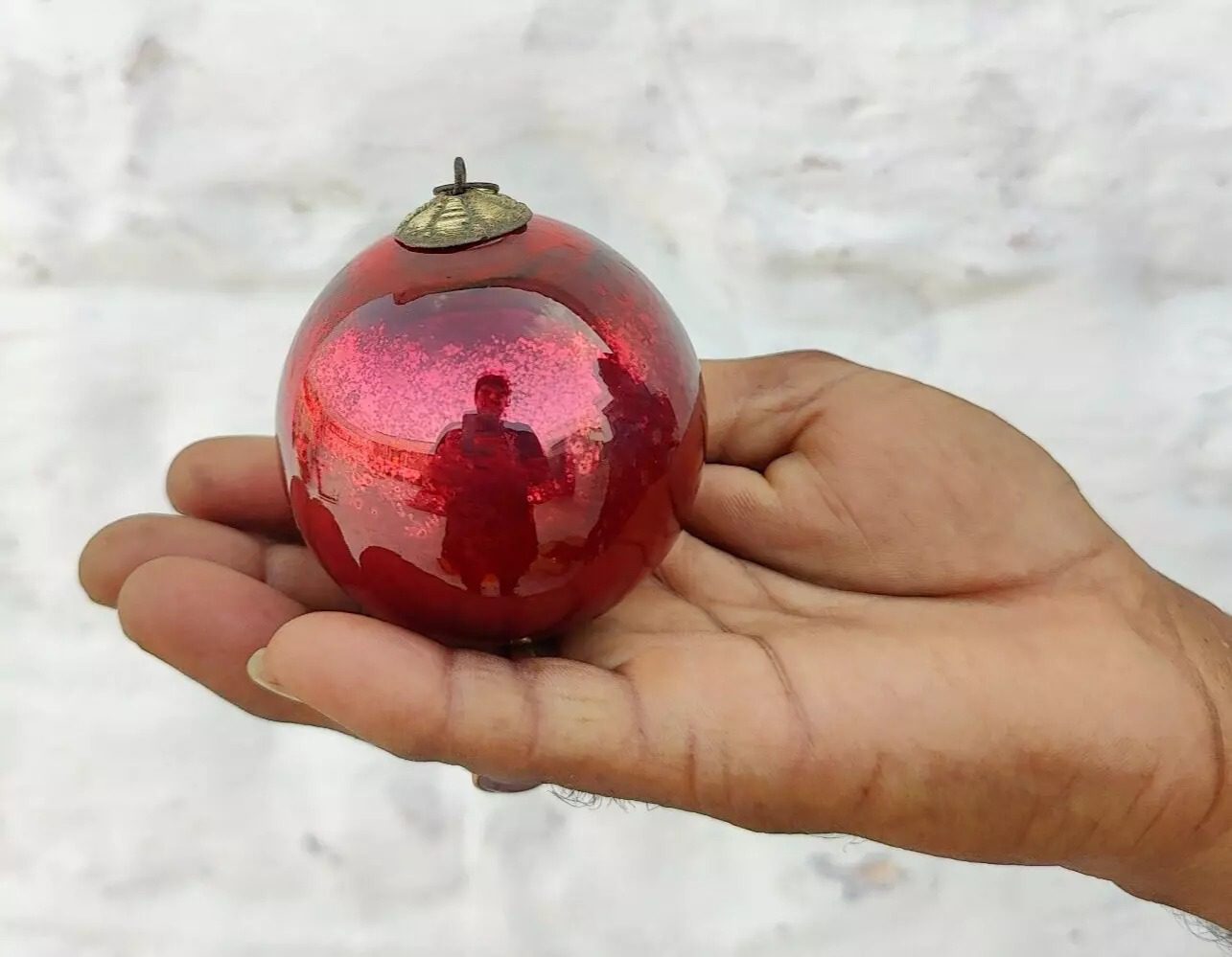 Antique Red Glass Ball 2.7" German Kugel Heavy Christmas Ornament Decoration 370