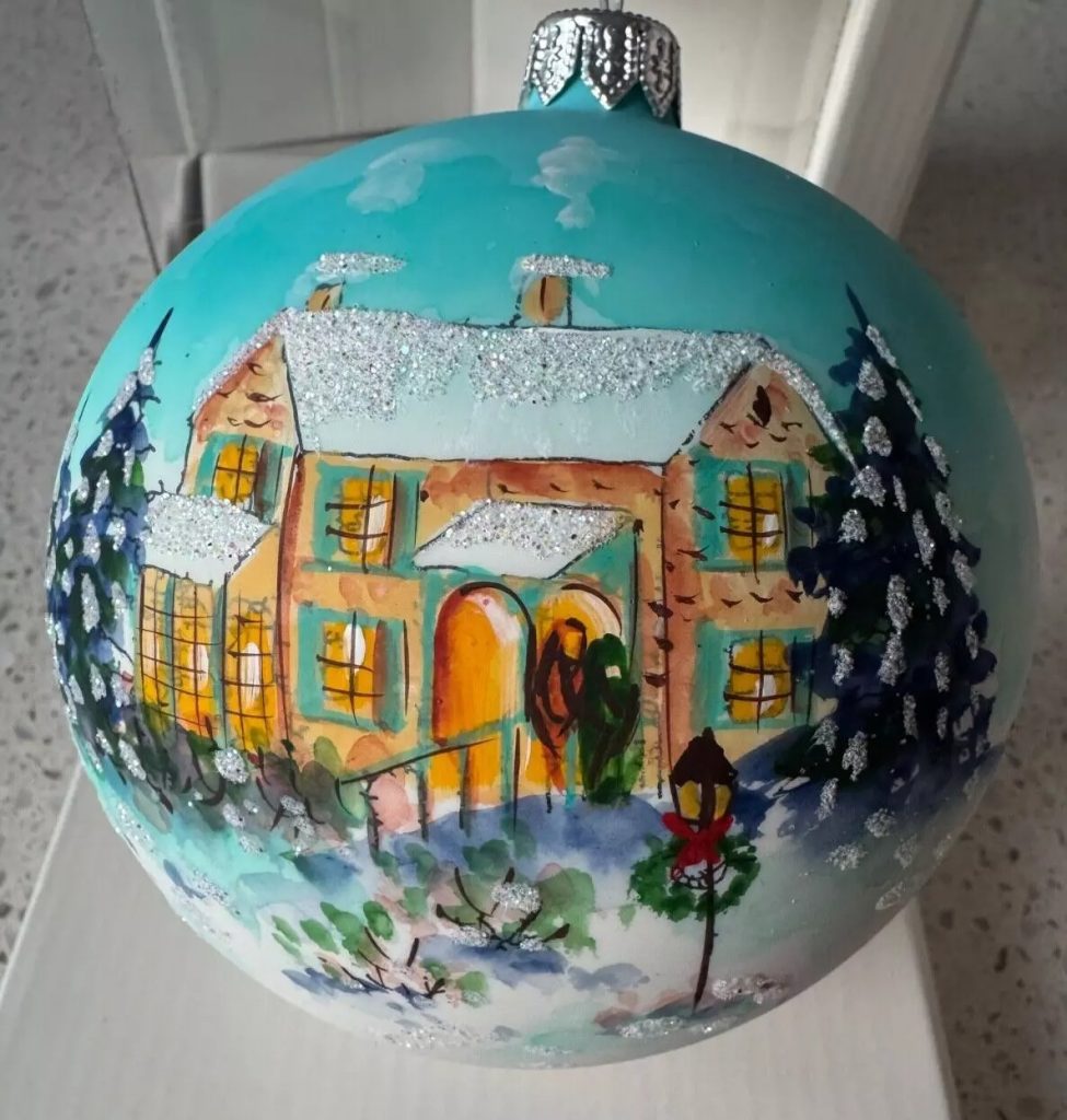 Dagmara Polish Glass Hand Painted Christmas Ornament House in Winter