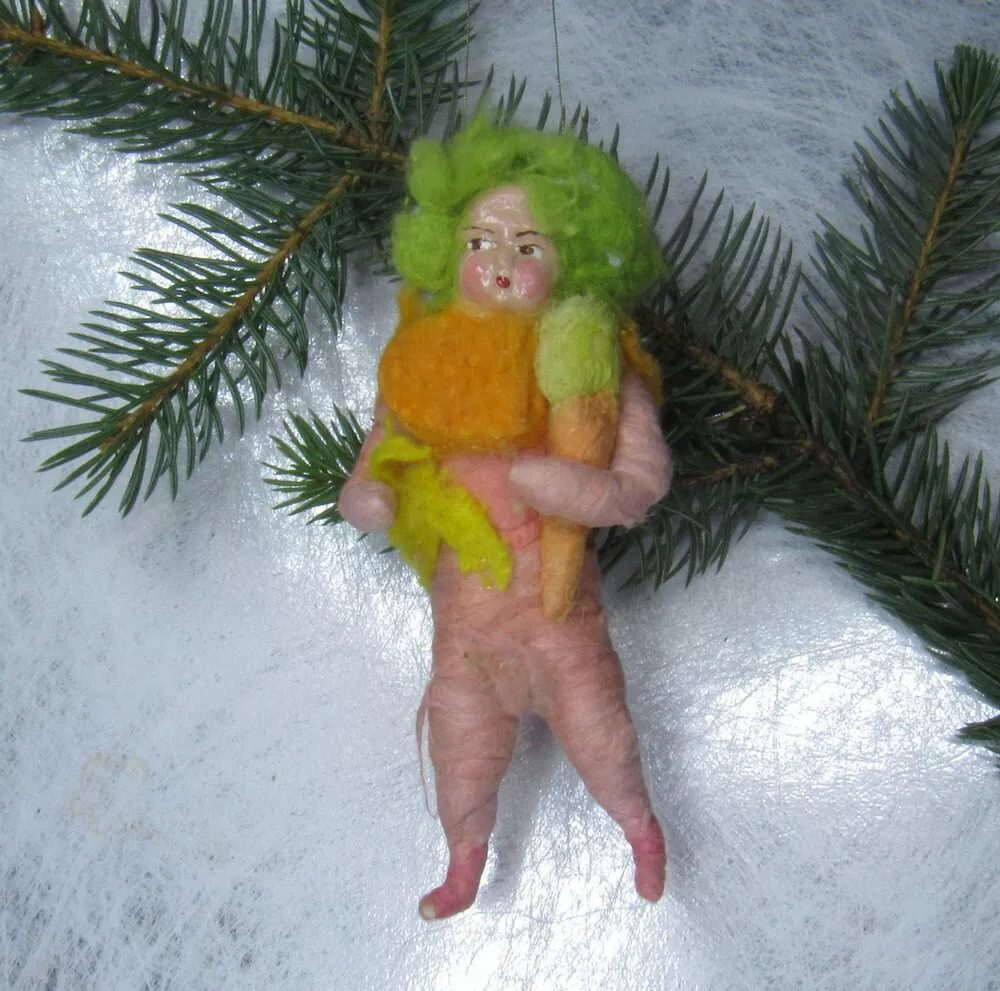 Vintage antique Christmas German spun cotton ornament figure