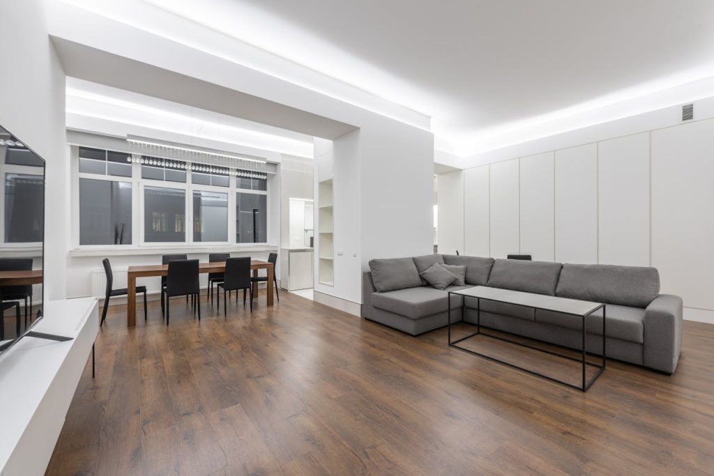 Apartment with dining table and couch