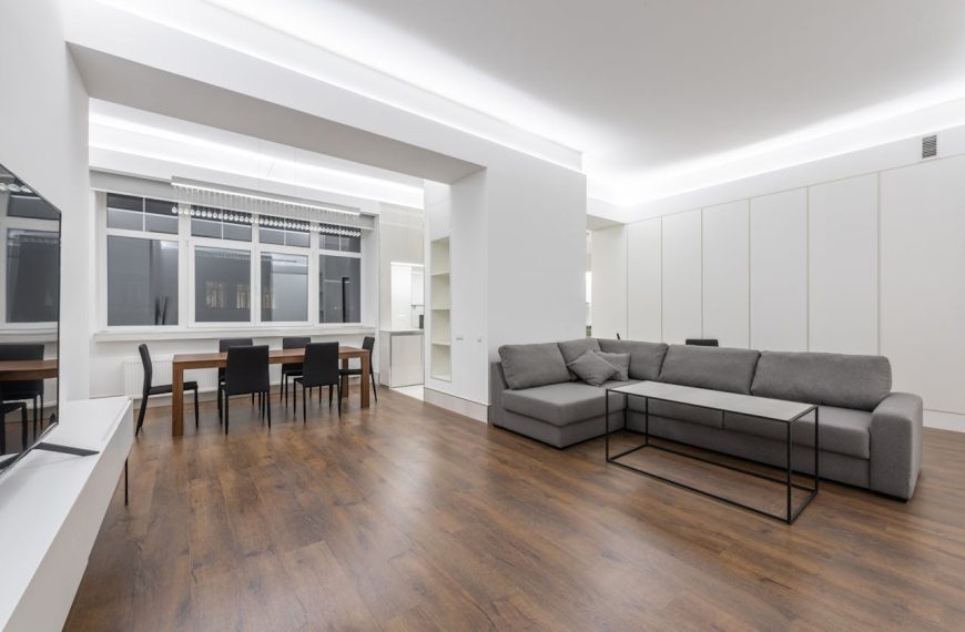 Apartment with dining table and couch