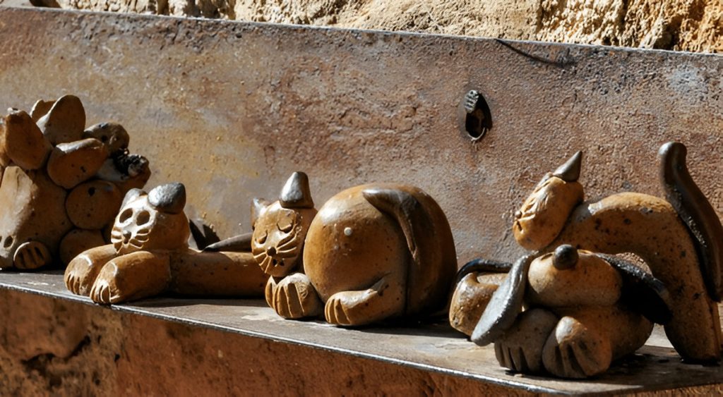 Ceramic knickknacks, hand-made crafts , a porcelain cat