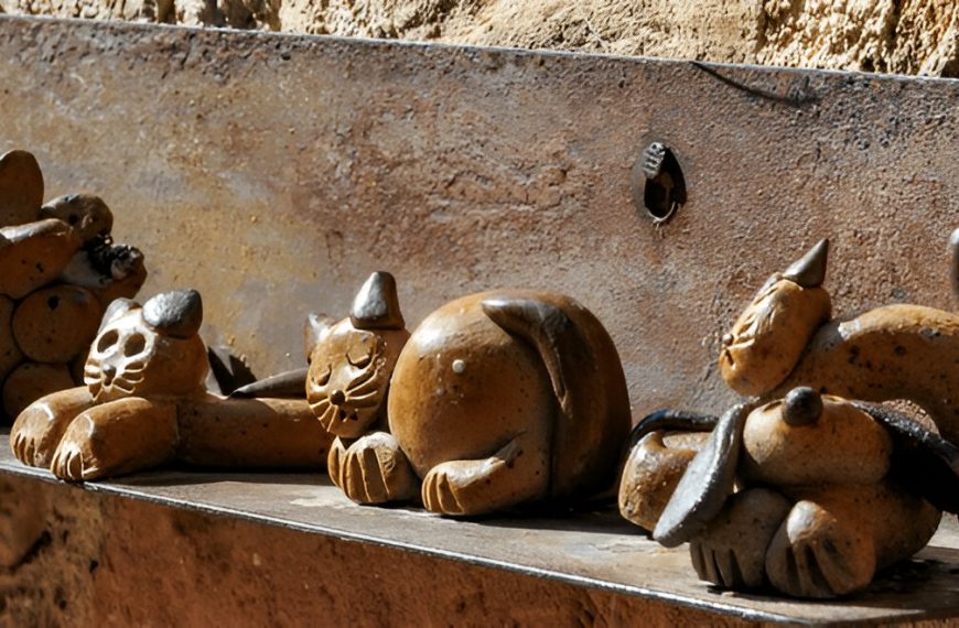 Ceramic knickknacks, hand-made crafts , a porcelain cat