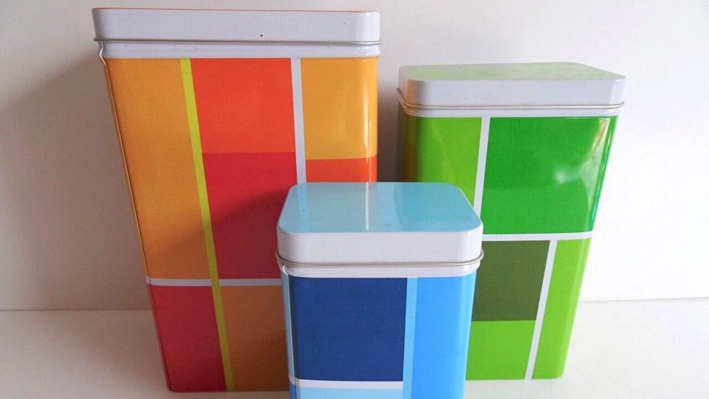 Set Of 3 Retro Color block Vintage Nested IKEA Tins Kitchen Cannisters
