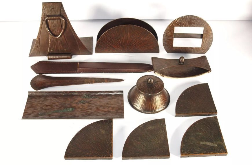 Antique Roycroft 8 Piece Arts & Craft Copper Desk Set