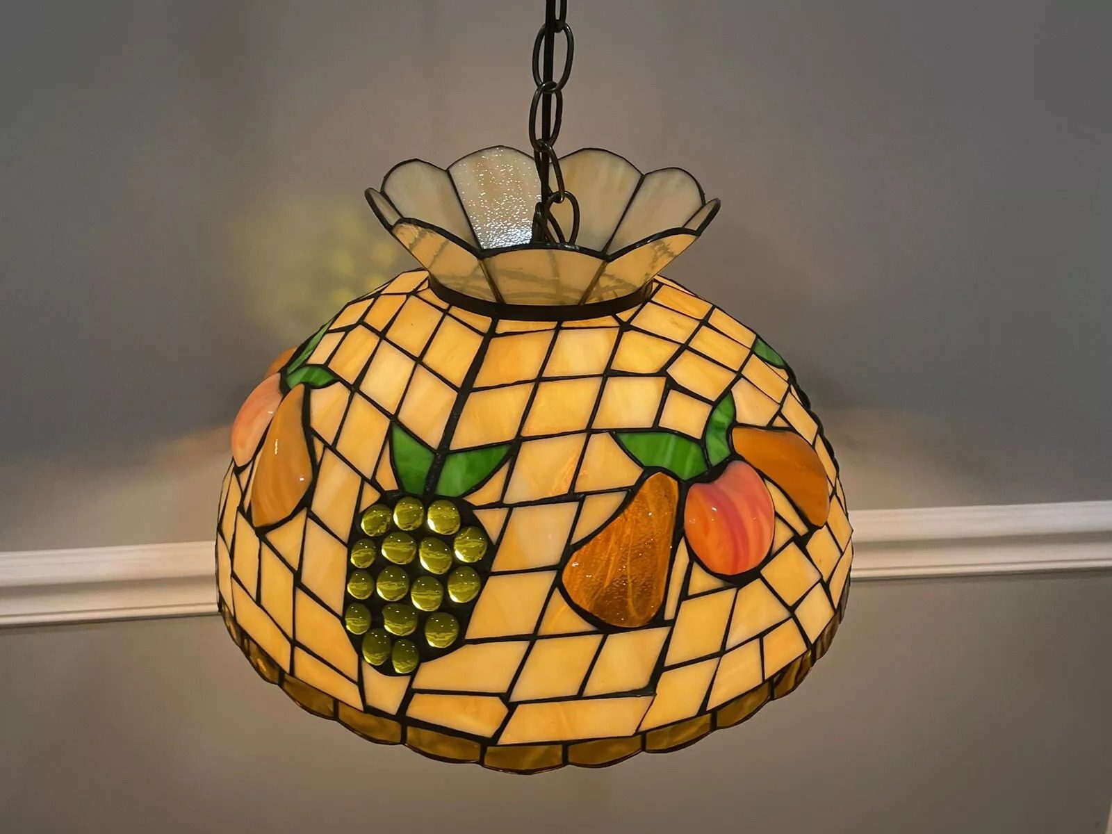 Tiffany Style Stained Glass Fruit Hanging Lamp Diameter 16-1/4" & 11" Tall