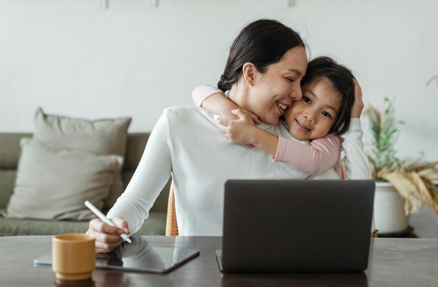 Woman, daughter laptop, Family