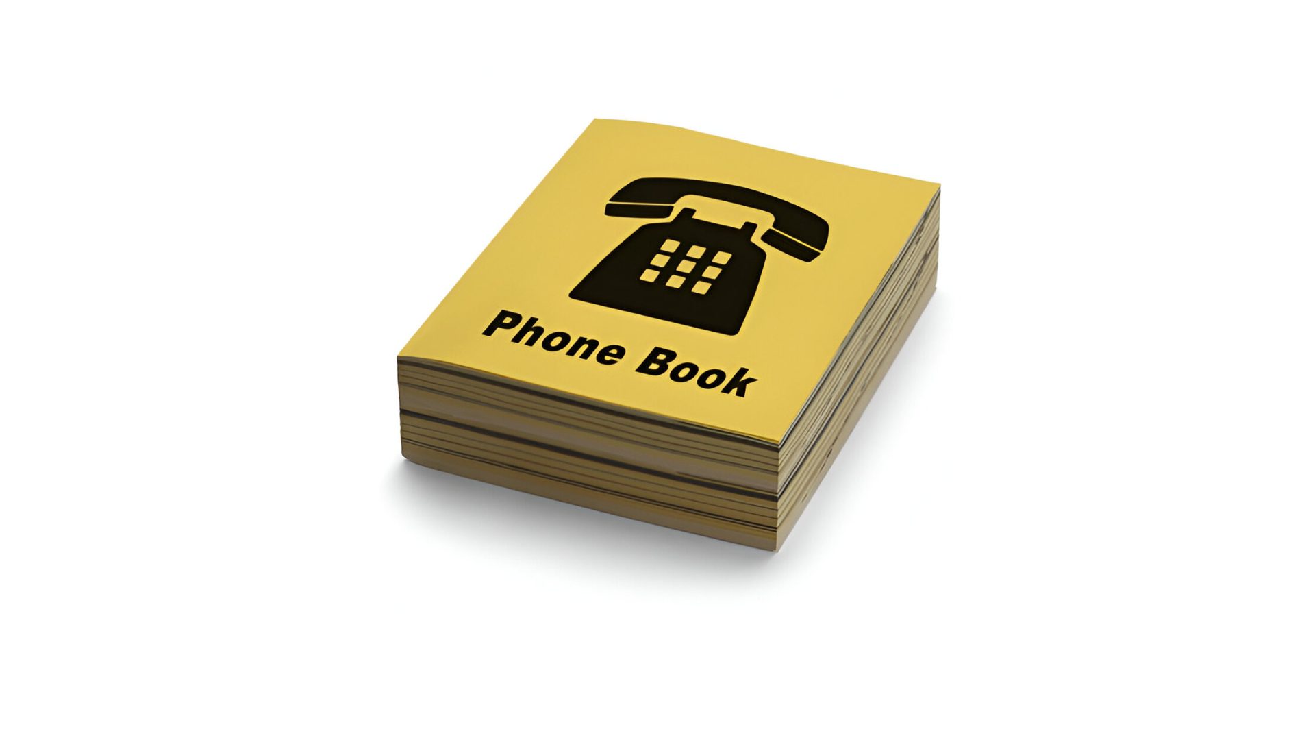 Yellow Phone Book with Black Phone on Cover Isolated on White Background.