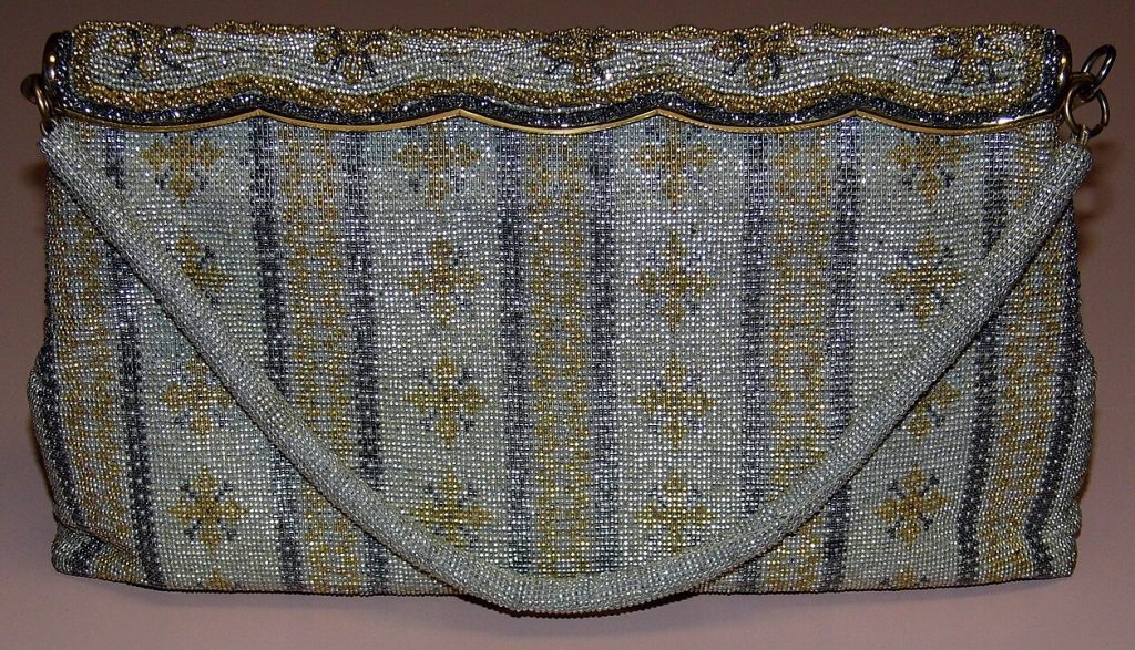 Quilted shoulder bag, floral and striped pattern, yellow and white colors, scalloped flap edge, fabric strap