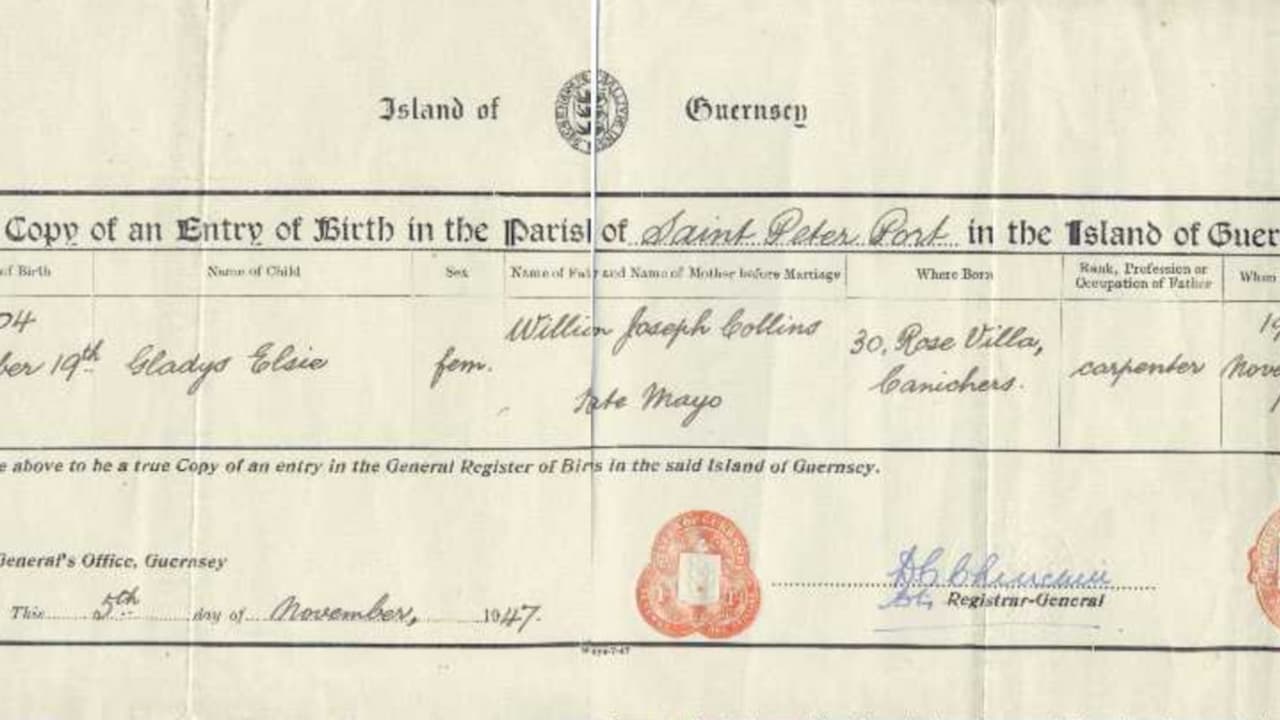 Old official document, handwritten entries, dated fields, red seal stamp, printed text in French, identification or civil record form, vintage paper texture, formal government layout.