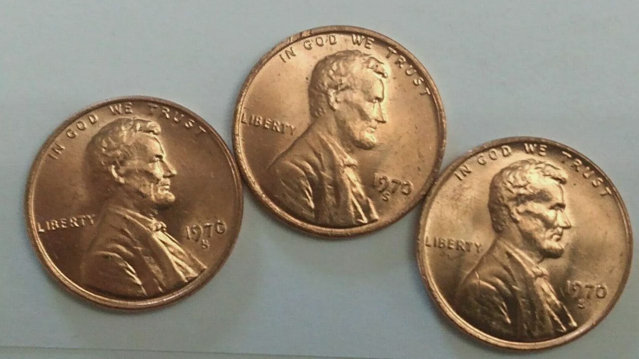 1970 Lincoln Memorial Cent, copper color, featuring Abraham Lincoln's profile, "IN GOD WE TRUST" above