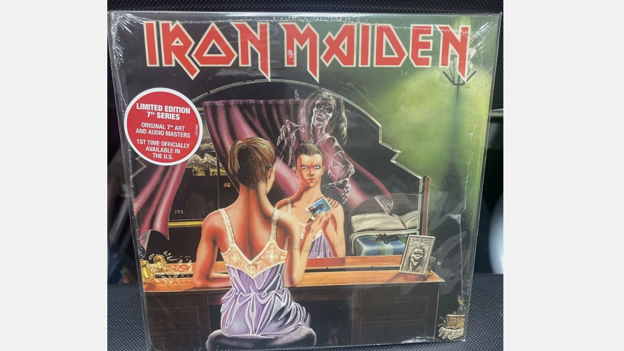 Iron Maiden "Twilight Zone/Wrathchild" 7-inch limited edition cover, featuring a woman in a lace nightgown looking into a mirror