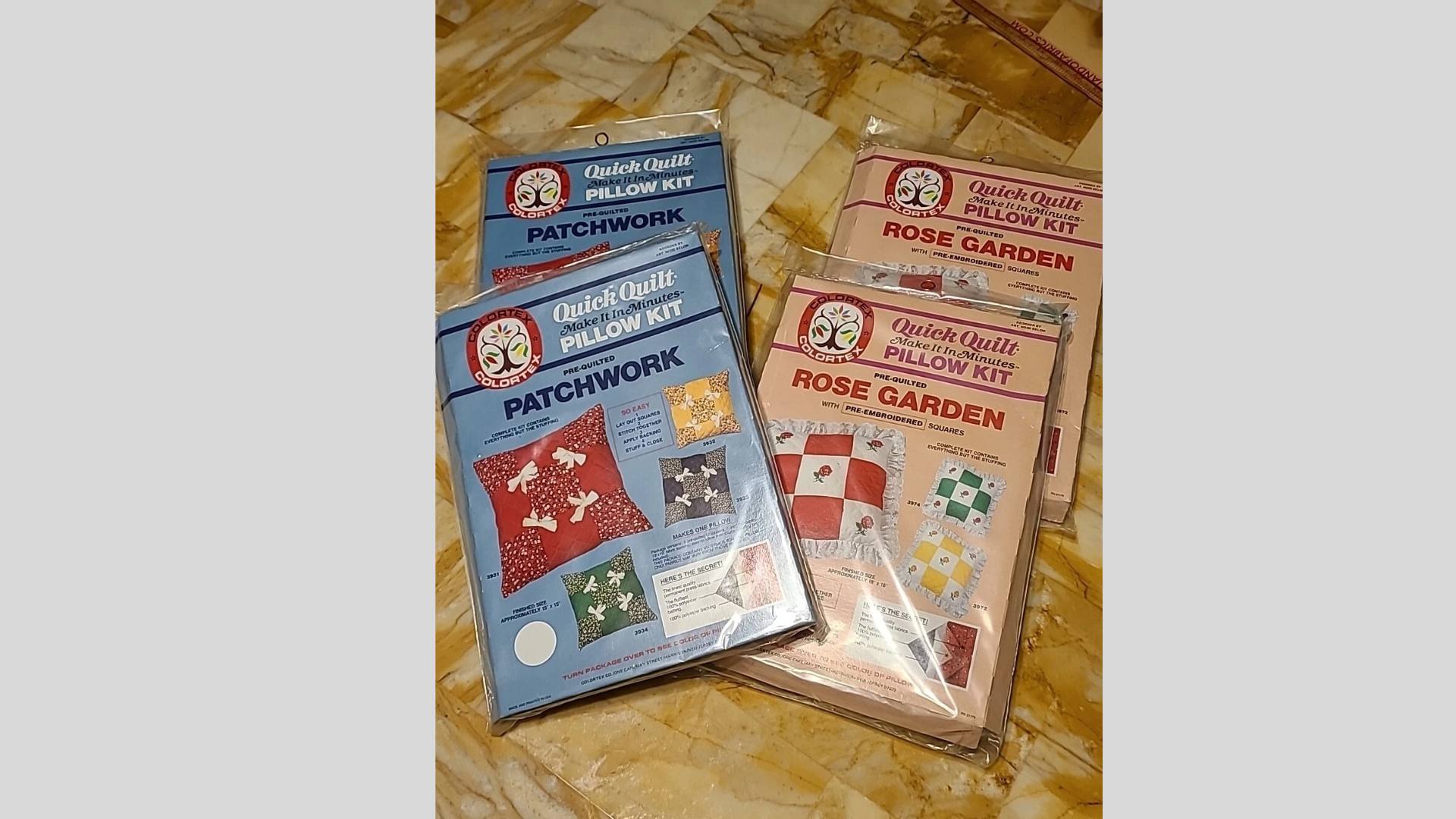 MIP Vintage Colortex Quick Quilt Pillow kit Green LOT Quilting Patchwork Rose