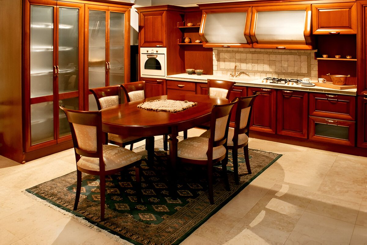 Classic style wooden kitchen with big table