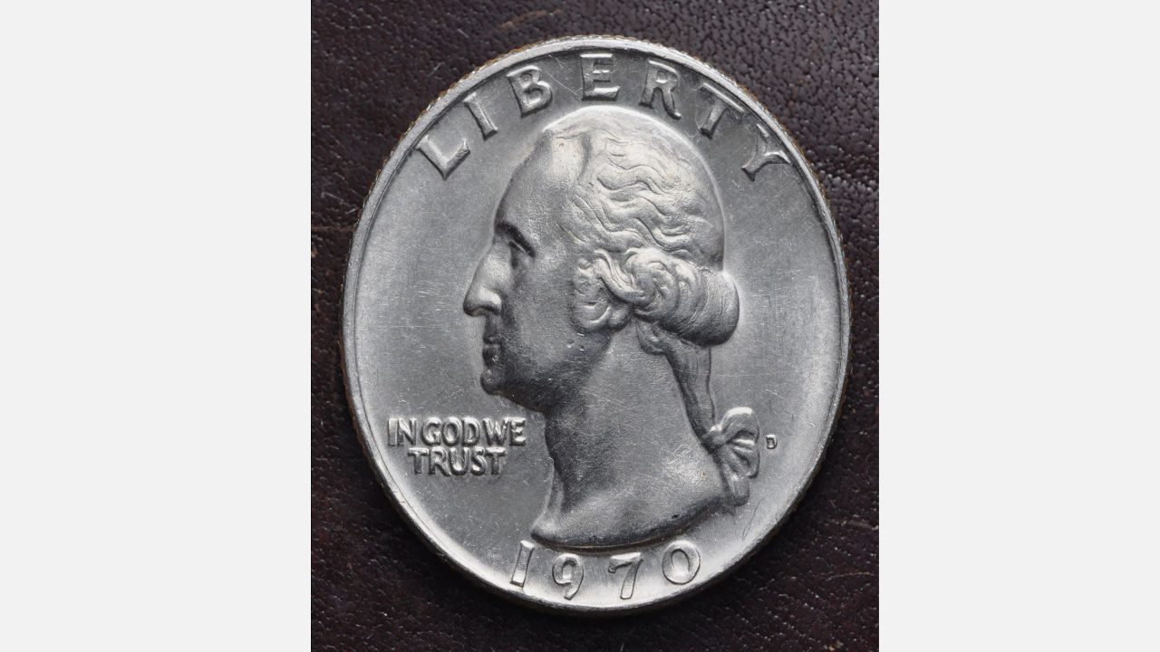 1970-D Washington Quarter, George Washington profile facing left, “LIBERTY” and “IN GOD WE TRUST” inscribed