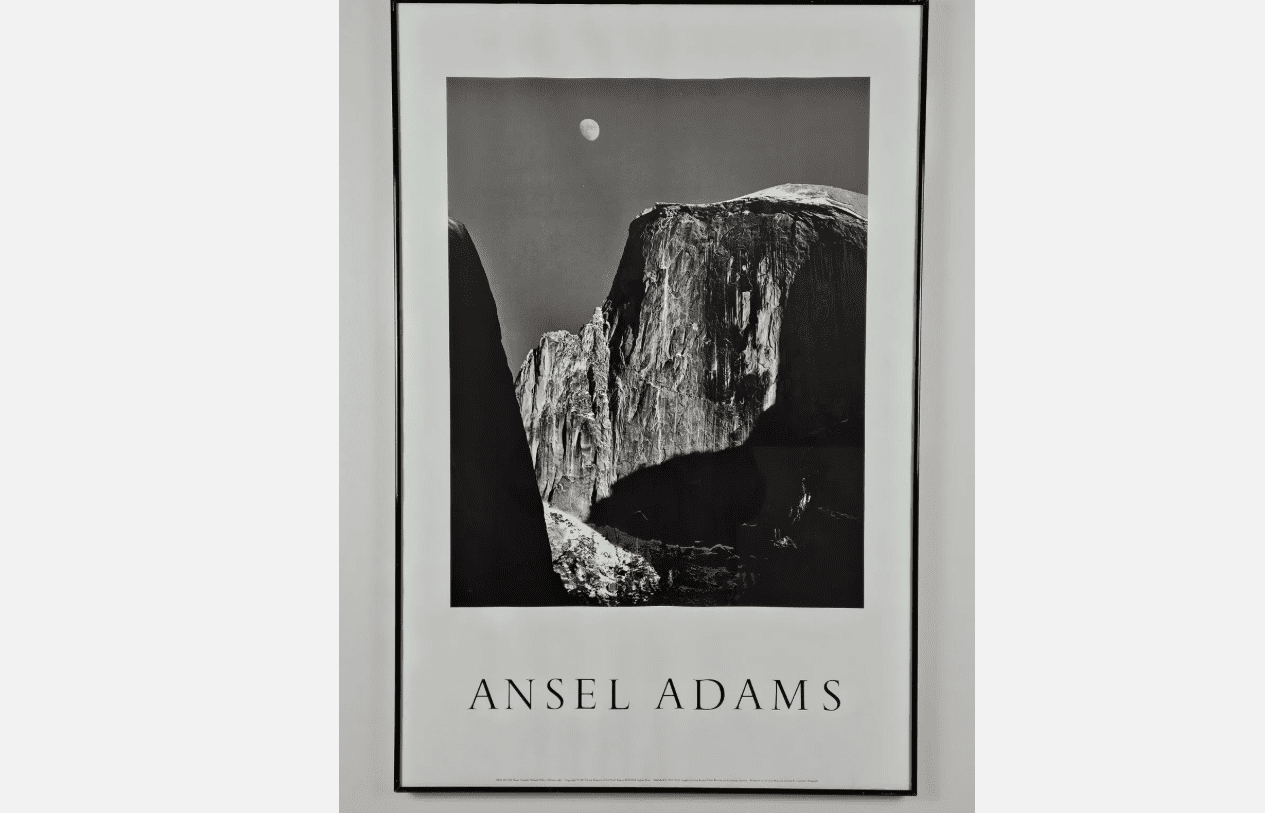 Large Vintage 1985 Ansel Adams Half Dome Yosemite Photograph Poster 36x24 Framed