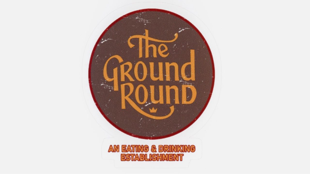 Vintage Ground Round logo with brown circle, yellow text, and tagline below