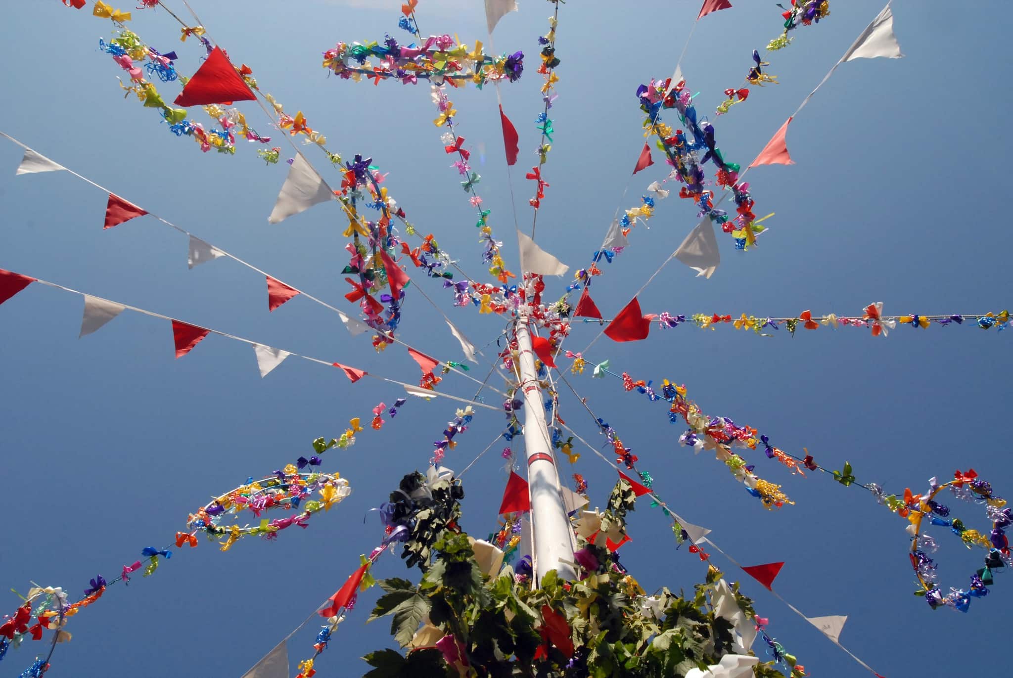 The festival starts at midnight on May 1st with unaccompanied singing around the Town in particular the Golden lion Inn. In the morning, the town is dressed with greenery, flowers and flags with the centrepoint being the maypole. The climax arrives when dancers cavort through the town dressed as one of two 'Obby 'Osses, the "Old" and the "Blue Ribbon" 'Obby 'Osses, during the day a number of "Junior" osses appear operated by children. As the name suggests the costumes are stylised recreations of horses. Accompanied by drums and accordions and prodded on by acolytes known as "Teasers", each 'Oss is adorned by a gruesome mask and black frame-hung cape under which they try to catch young maidens as they pass through the town.