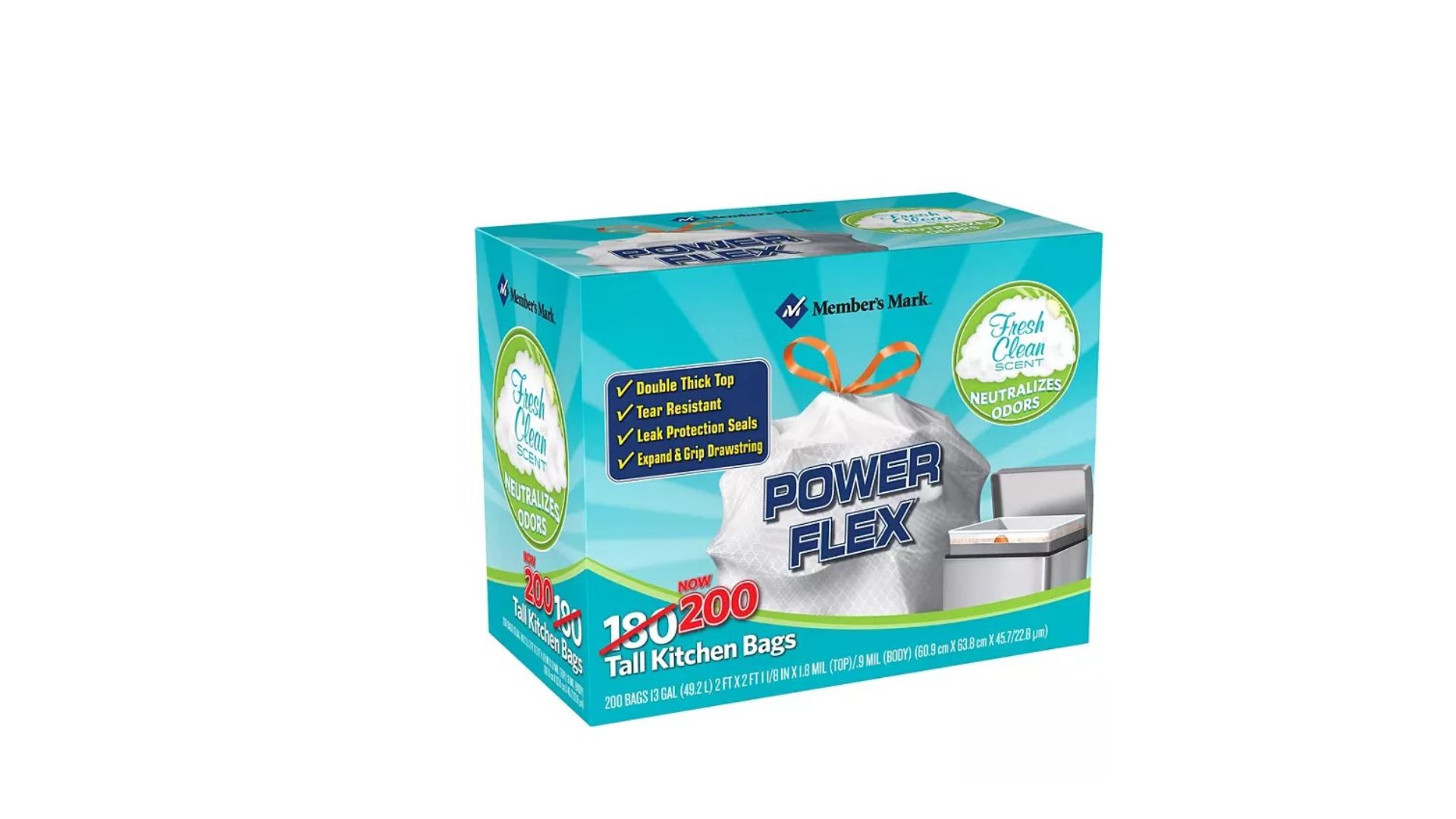 Member's Mark Power Flex Tall Kitchen Simple Fit Drawstring Bags