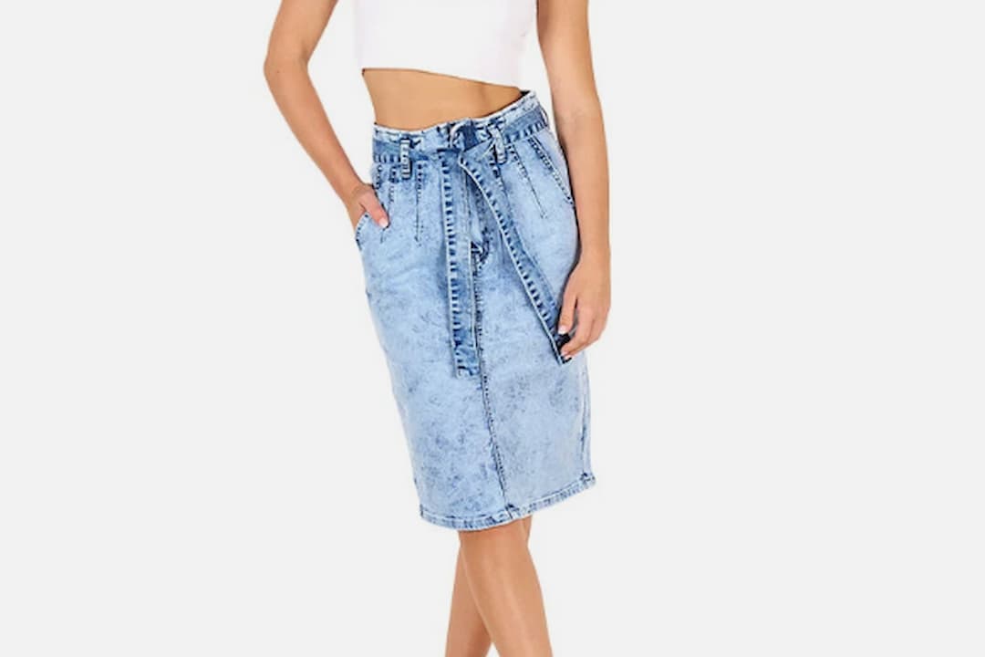 Midi skirts, hemline below the knee, flowy or fitted design, various colors and patterns, lightweight fabric, high-waisted style, displayed on mannequins or worn casually