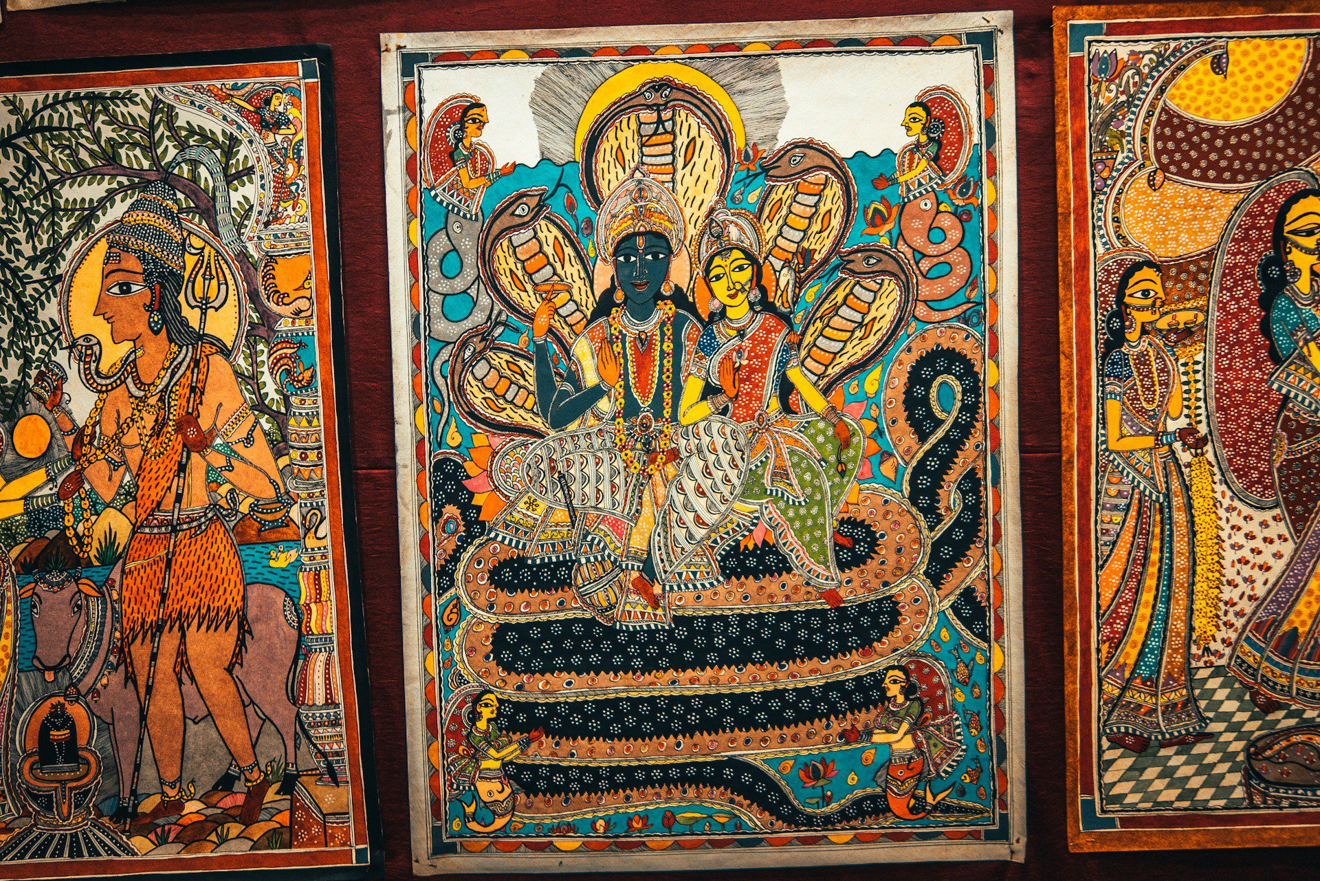 Ancient folk Madhubani Paintings vibrancy of colors India Kerala