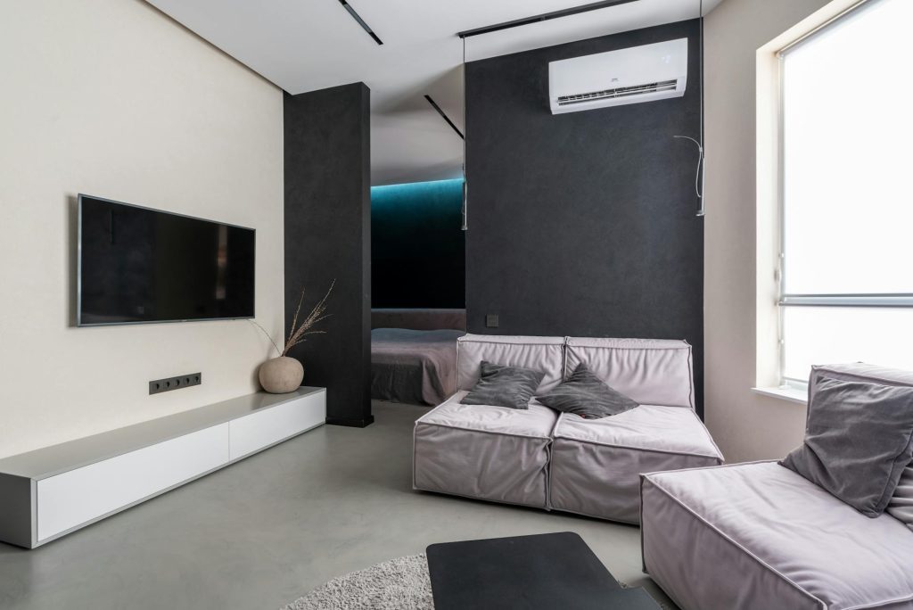 air conditioner at home room sofa console tv ac