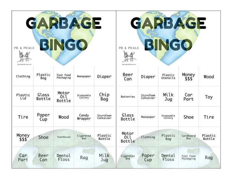cleanup bingo cards