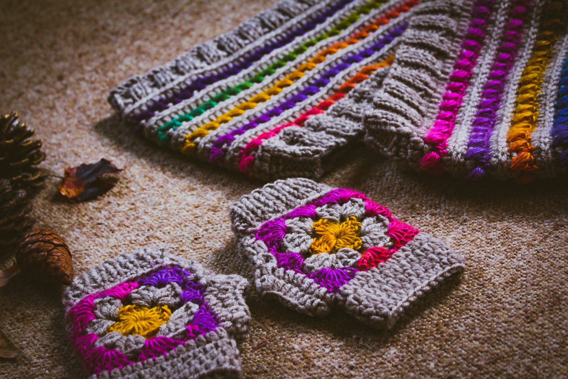 knitted scarves and gloves