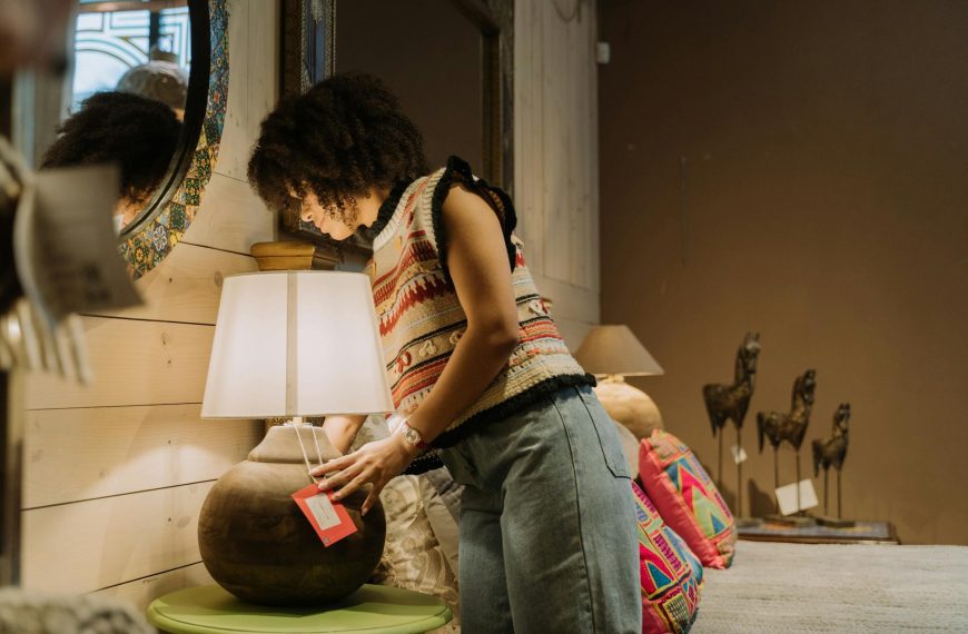 Woman Checking a Lampshade