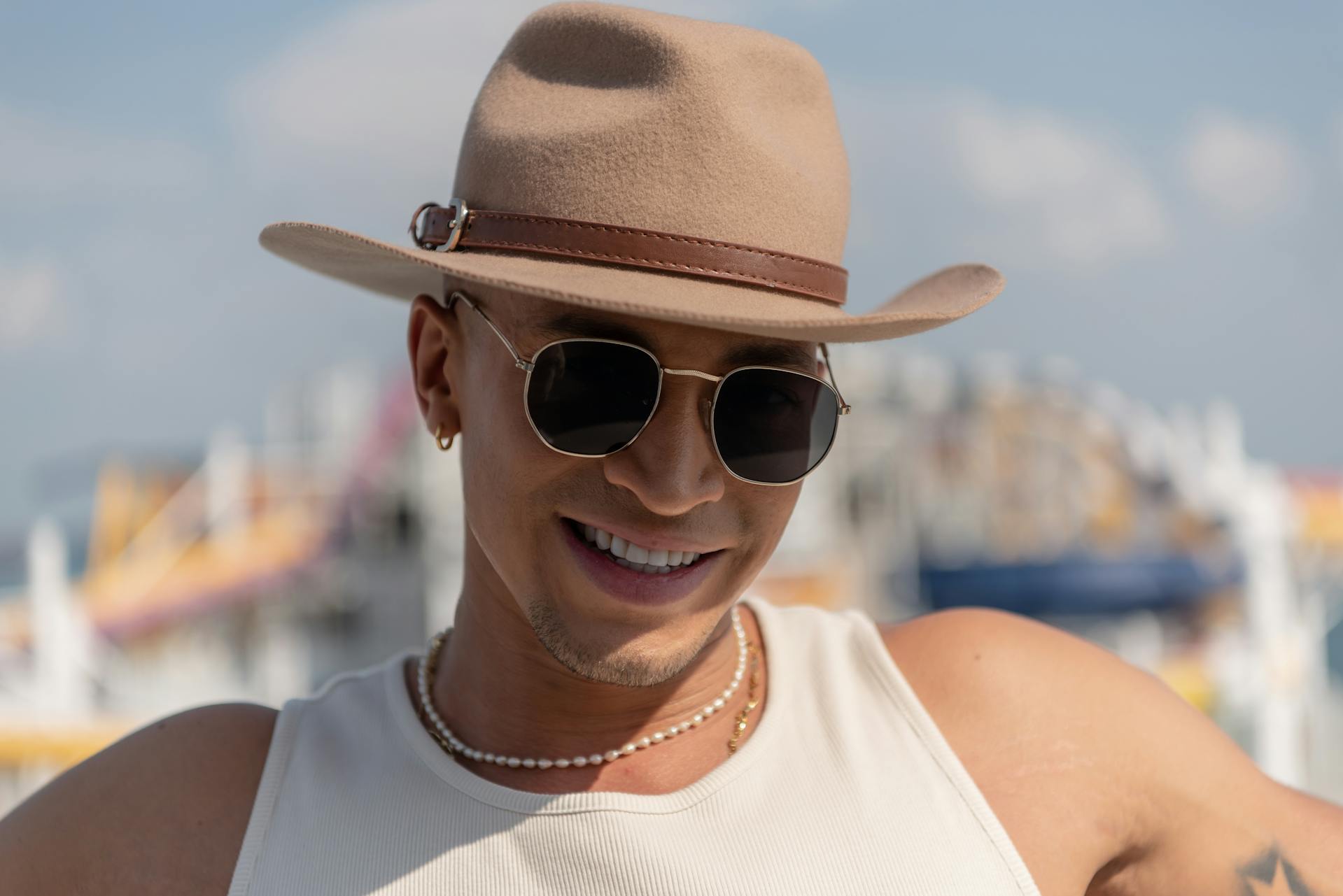 Stylish Man with Hat and Sunglasses in Singapore