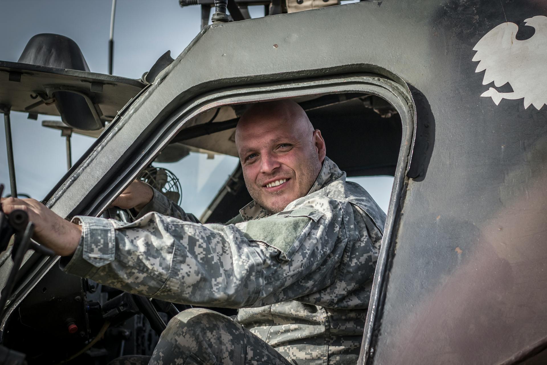 Smiling Soldier in Cockpit