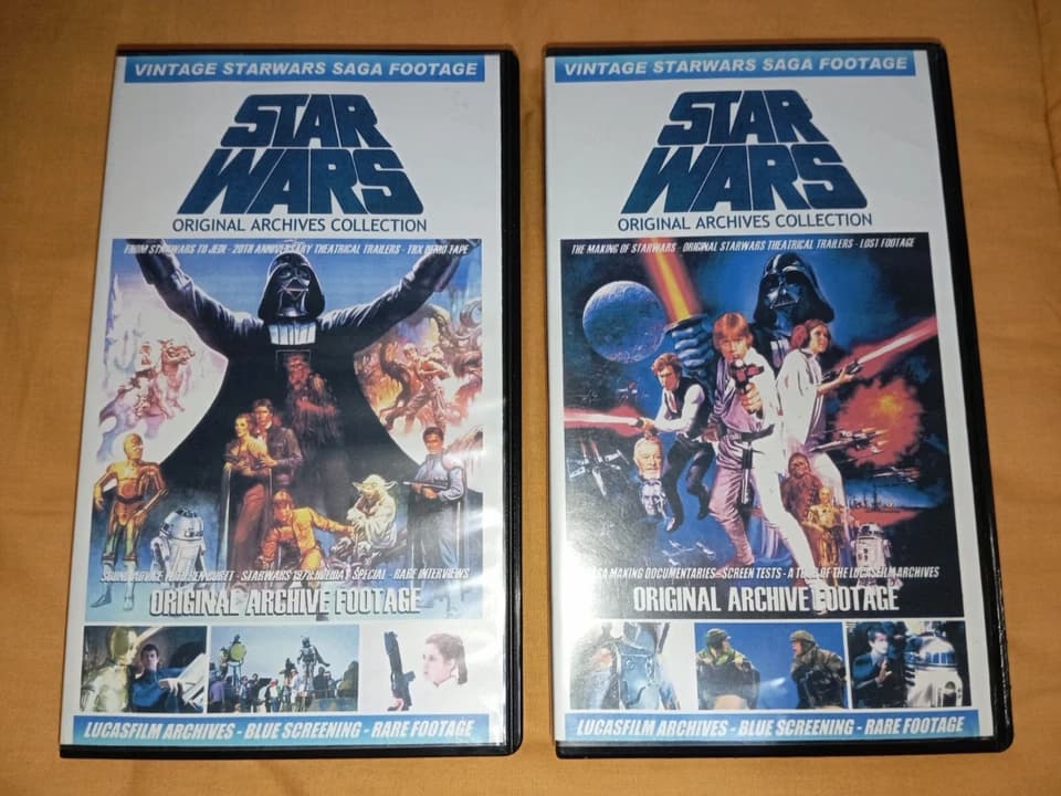 The Star Wars Holiday Special (1978), VHS cover with stylized Star Wars characters, vintage sci-fi design, bold title text, cosmic background with stars and planets, unofficial or bootleg appearance, fan-distributed edition