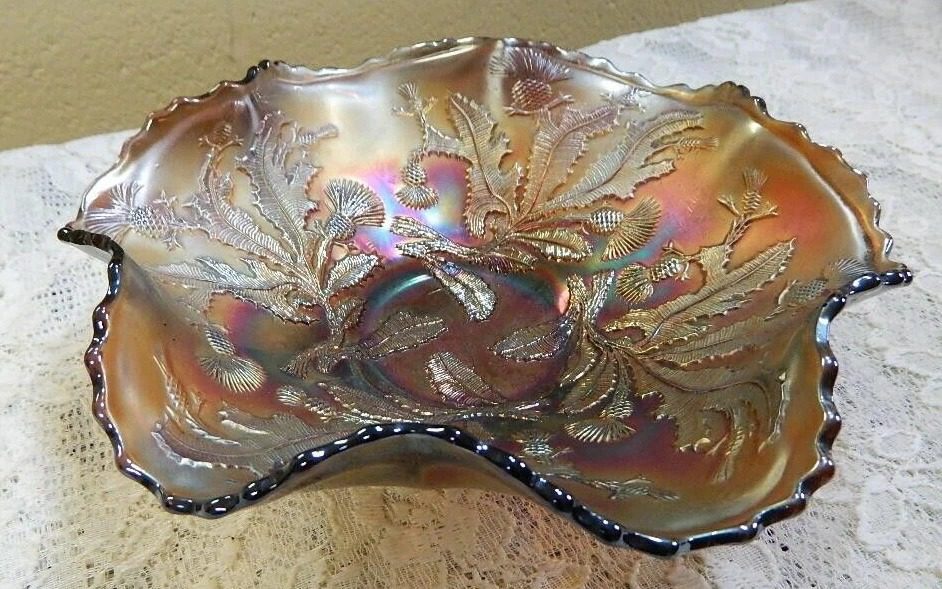 Vintage Early Fenton Thistle Carnival Amethyst Glass 8.75" Bowl 1907