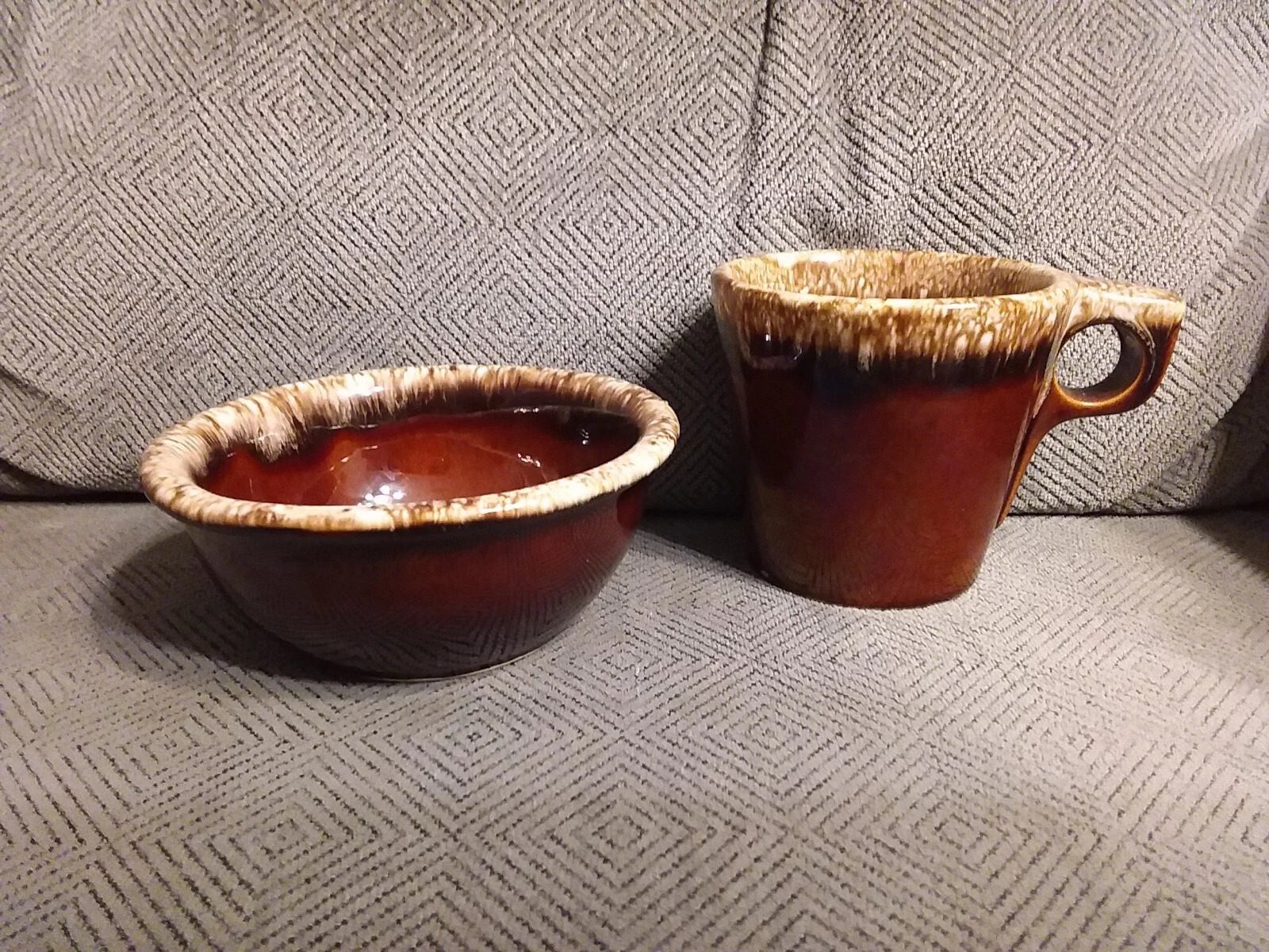 Vintage HULL Brown Drip Pottery - Small Bowl & Cup