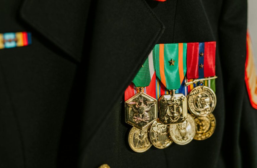 Close-up of a military uniform with vibrant medals representing honor and recognition.