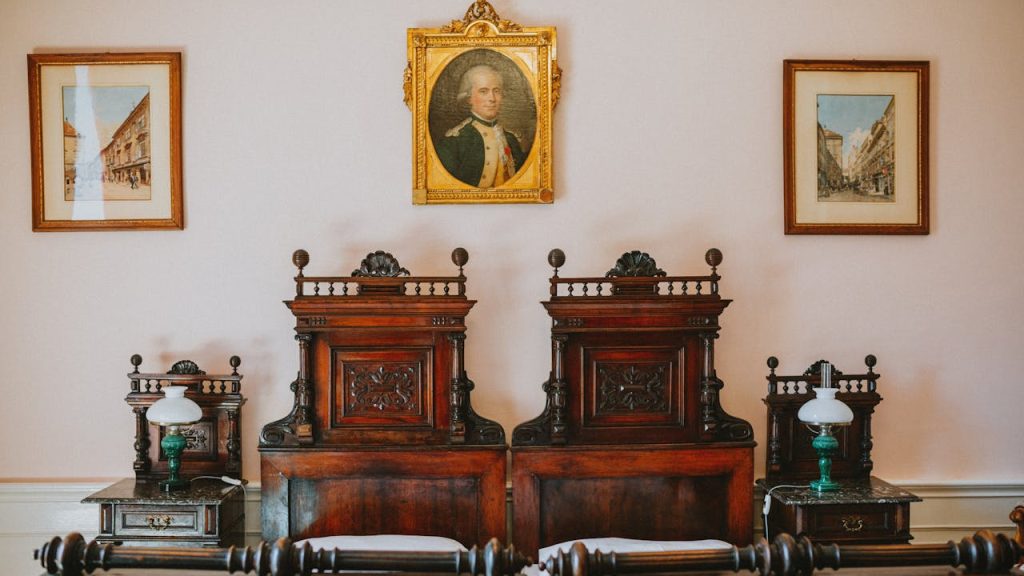 Antique Bedroom with Carved Wooden Furniture