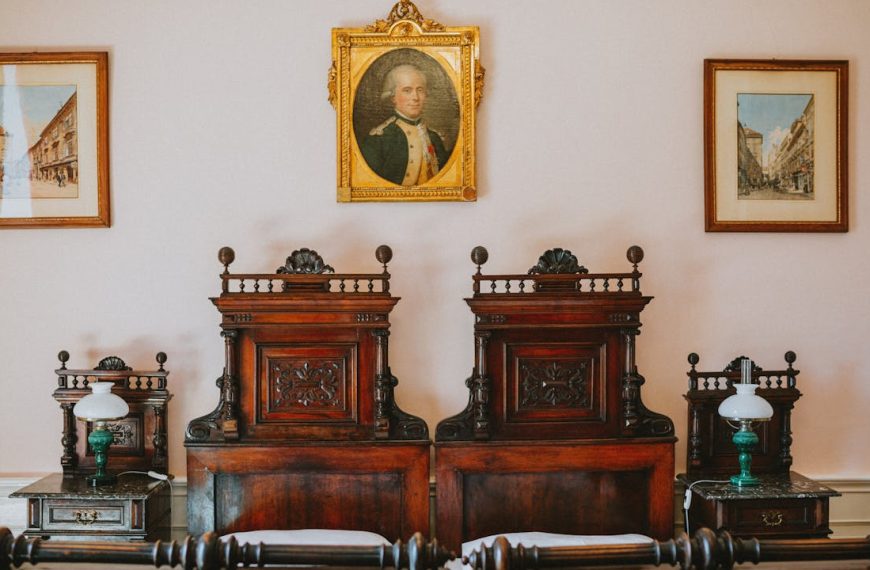 Antique Bedroom with Carved Wooden Furniture