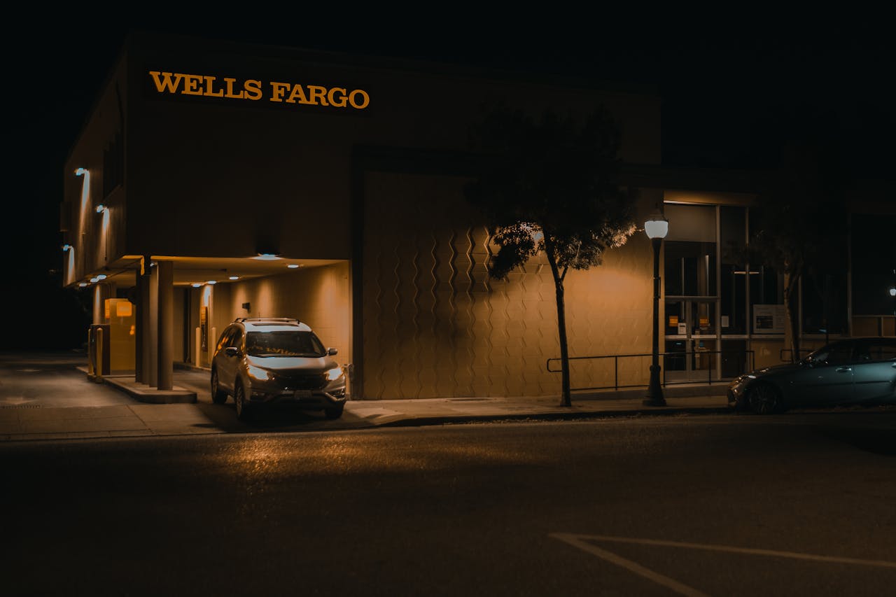 Bank Branch wells fargo at night 