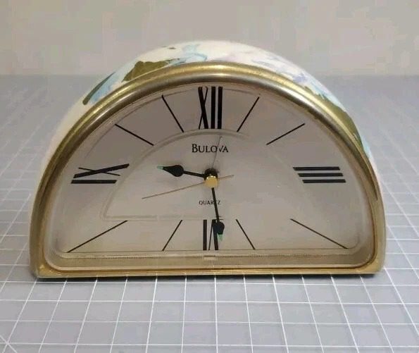 Beautiful Bulova half moon Floral shelf/mantel clock-Tested and Works