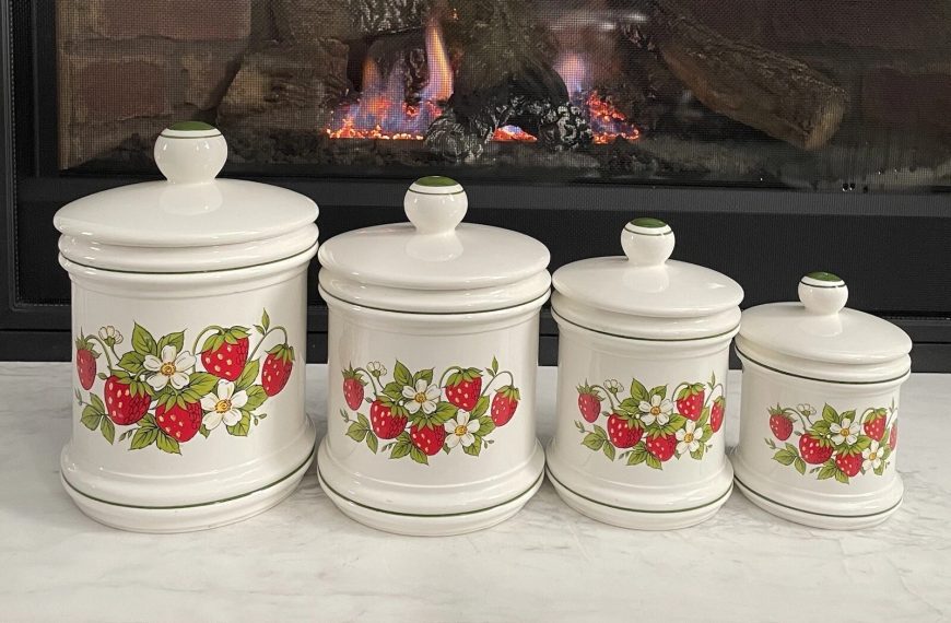 Vintage Sears Roebuck Strawberry Fields Ceramic Canister Set of 4