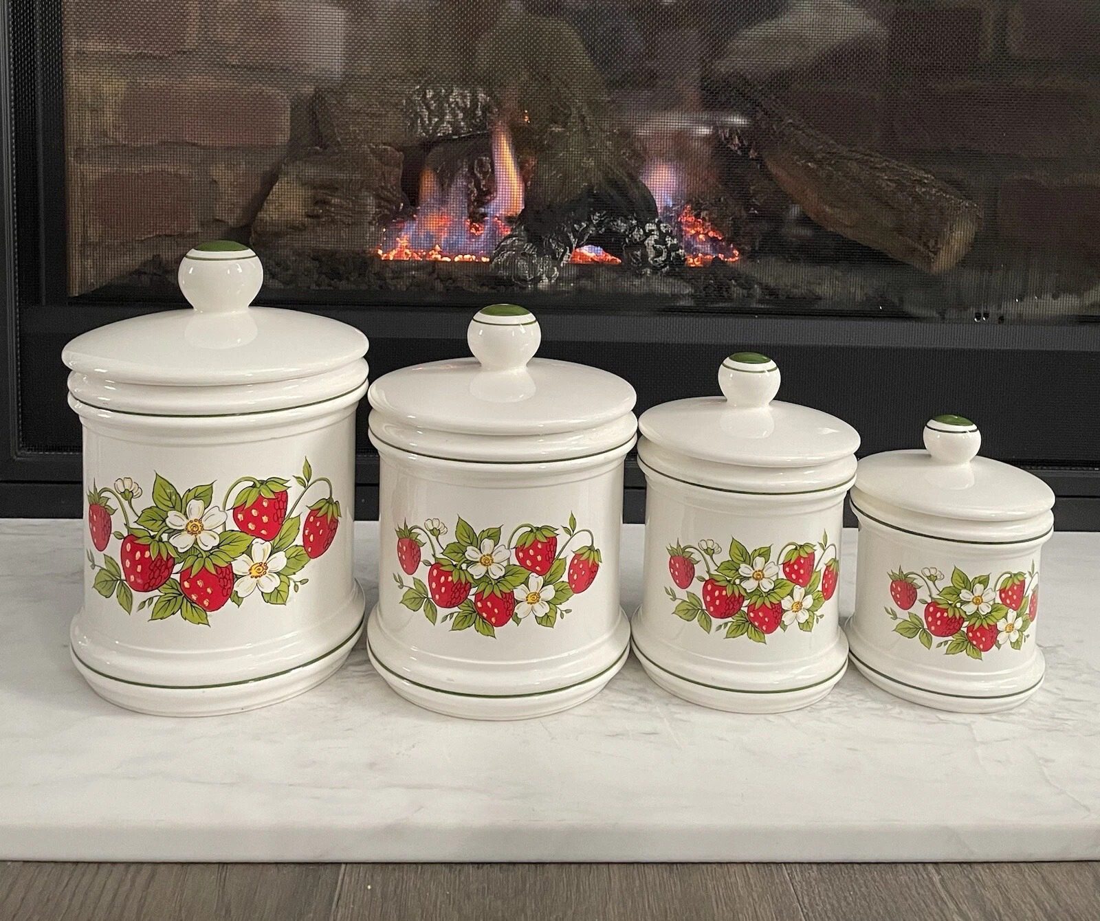 Vintage Sears Roebuck Strawberry Fields Ceramic Canister Set of 4