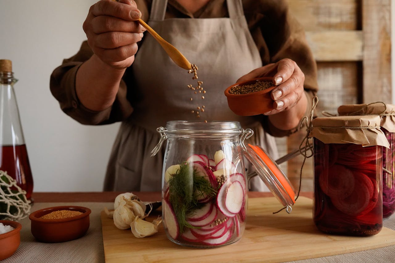 Homemade Pickling Process in Rustic Kitchen