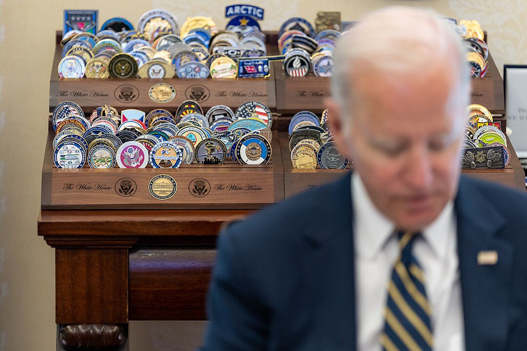 President Joseph Biden and his extensive challenge coin collection in the White House in 2023