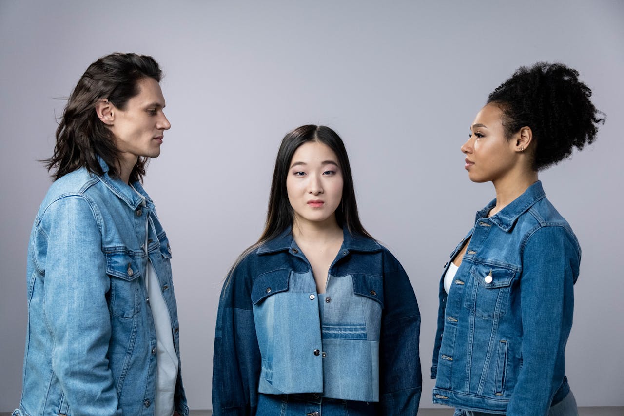 People in Denim Jackets Together in a Studio