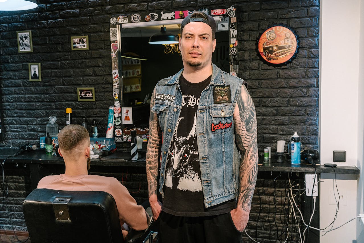 Man in Blue Denim Button Up Vest