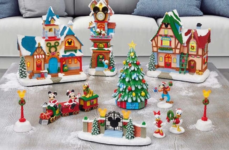 Disney Holiday Christmas Village Set, 13-Piece with 8 Classic Holiday Songs New