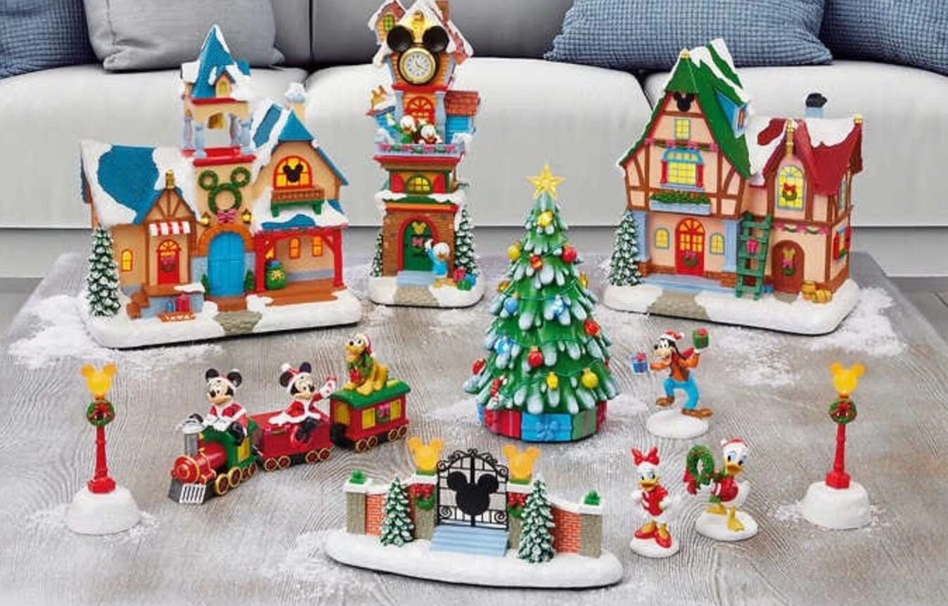 Disney Holiday Christmas Village Set, 13-Piece with 8 Classic Holiday Songs New