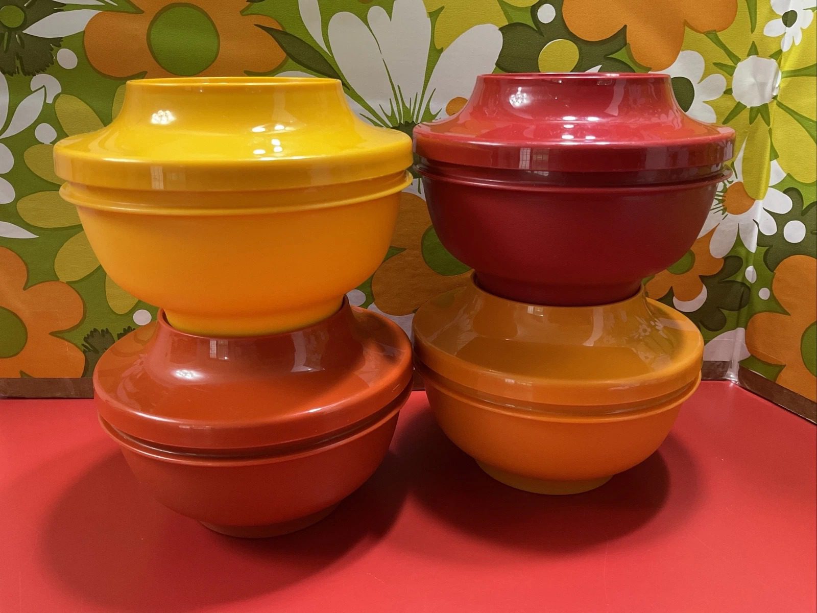 Vintage Tupperware Serve And Seal Bowls & Lids Harvest Colors Set/4 # 1436-37