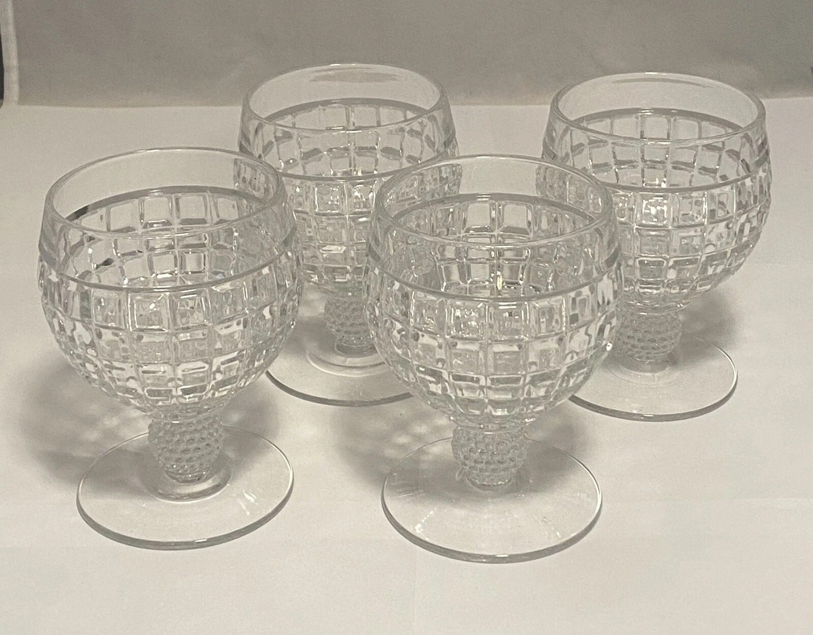 Vtg Heisey Glass Co. Set 4 Victorian Clear Glass Single Ball Water Gobets